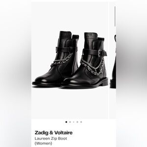 Zadig&Voltaire Black Combat Boots with Chain Detail